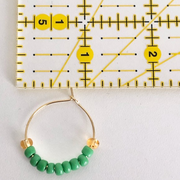 New Hand Beaded Hoop Earrings Artisan Unique Gifts Iridescent Pastel Blue Aqua - Picture 6 of 7